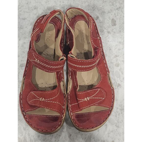 Lasocki women’s leather sandals Red Strap Comfort 38 US Sz 7.5 - Picture 1 of 7